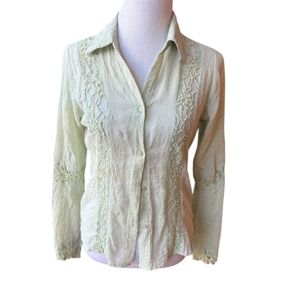 Rampage Embroidered Lace Semi Sheer Bell Sleeve Button Up Blouse NO SIZE TAG Vtg
